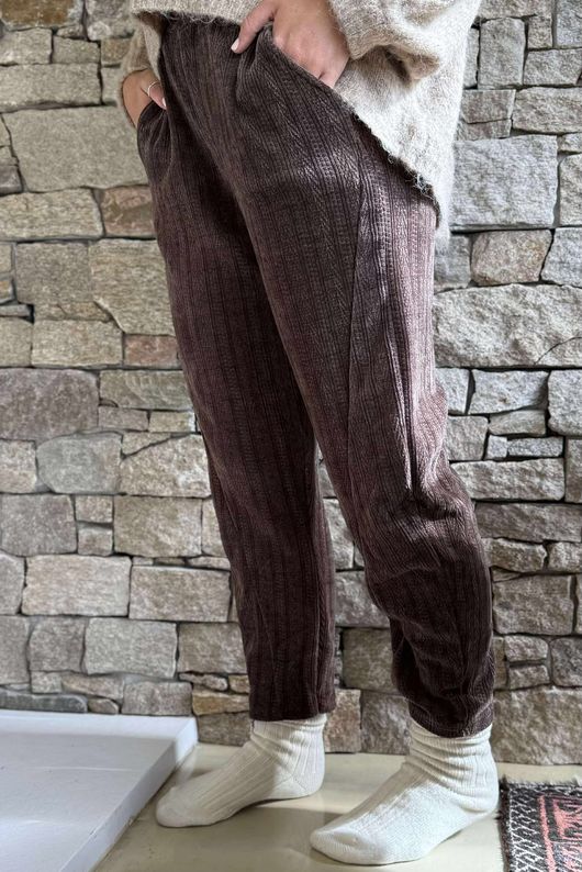 Nuk Stretch Velour Tapered Pant Chocolate